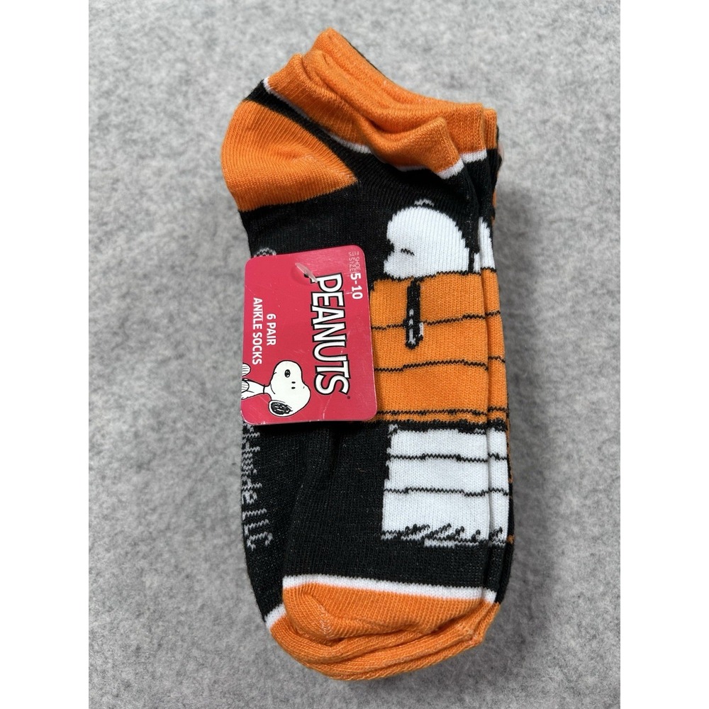 Peanuts Snoopy Halloween Ankle Socks 6 Pair Set Size 5-10 NWT